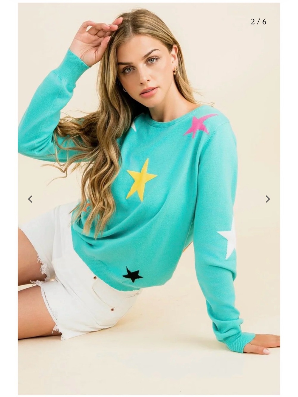 THML Turquoise Star Crewneck Sweater with Multi-Color Stars